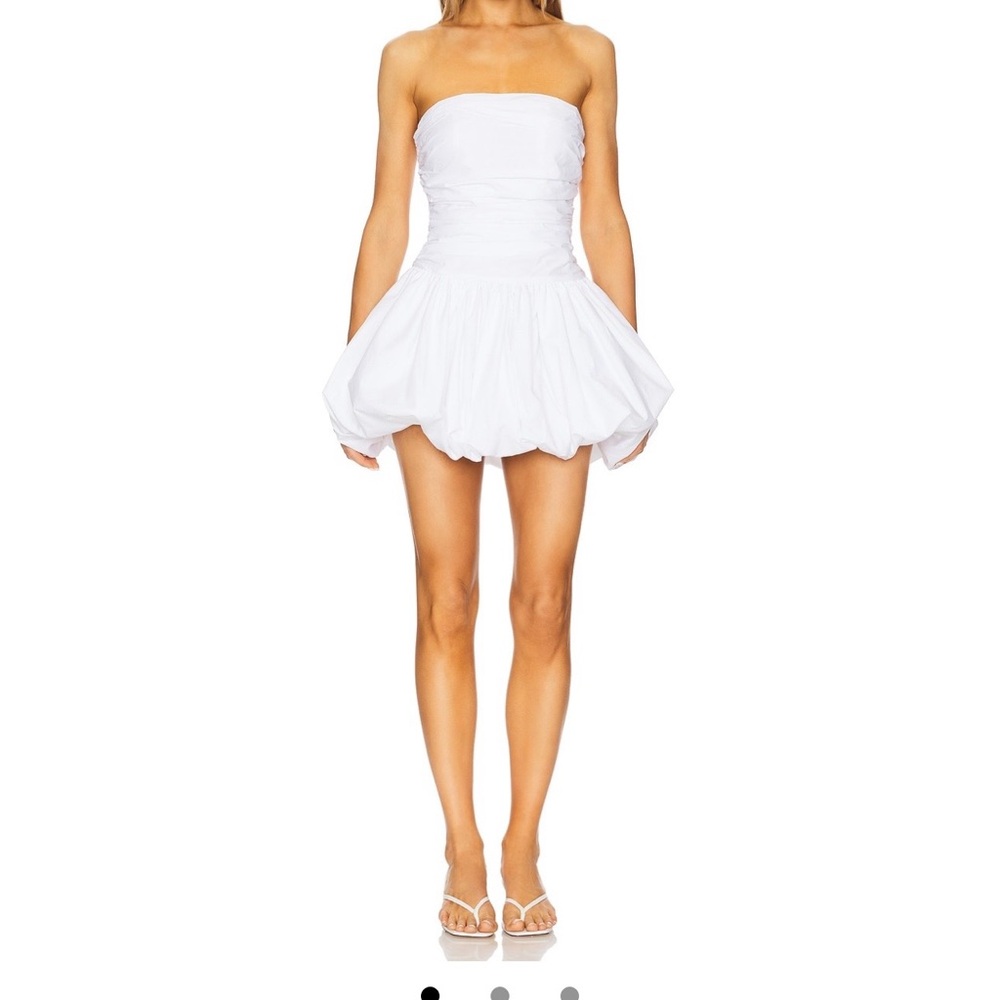 Lovers + Friends White Strapless Bubble-Hem Mini Dress